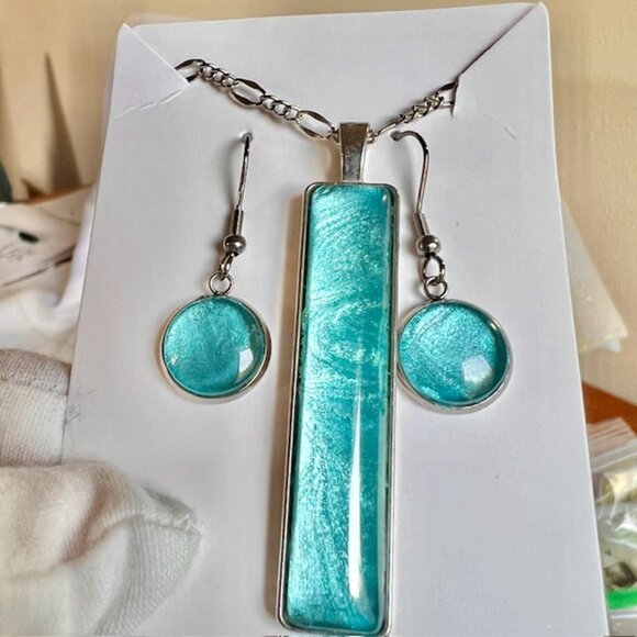 Jewelry - Blue Necklace & Earring Gift Set, Handmade Blue Jewelry, Stainless Steel, Glass
